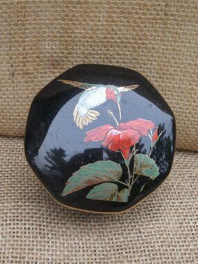 Vintage Otagiri Black Hummingbird Trinket Box